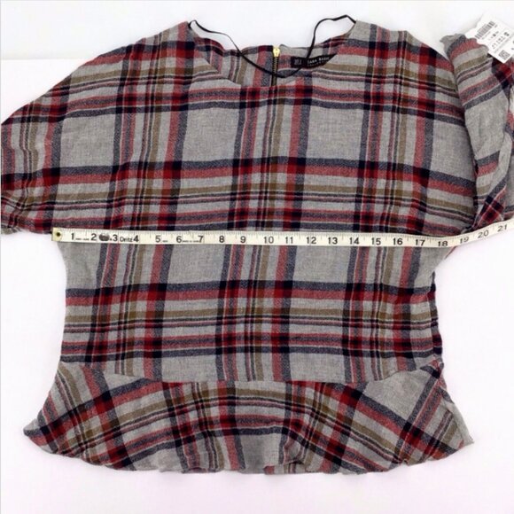Zara Basic Plaid Blouse Peplum Short Sleeve Top Size Small - Picture 5 of 11